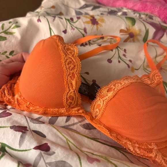 NATORI FEATHERS CONTOUR PLUNGE BRA in Bright Orange Cantaloupe Sz 34B - Picture 3 of 6